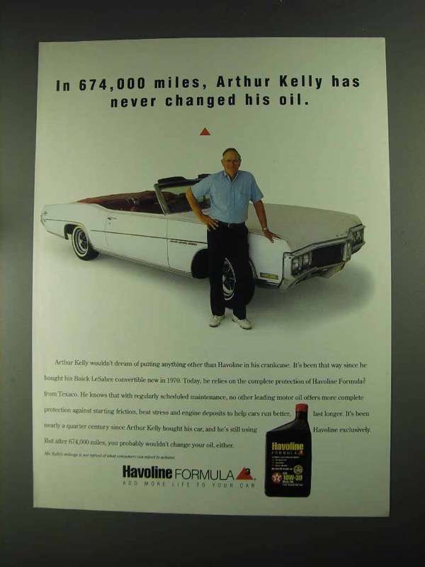 1994 Texaco Havoline Motor Oil Ad - Arthur Kelly - $18.49
