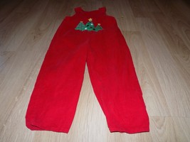 Toddler Size 4T Monday&#39;s Child Red Corduroy Holiday Romper Christmas Tree EUC - £20.93 GBP