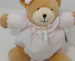 Luckson Plush tan teddy bear Round chubby Pink white gingham checked Bab... - $15.58