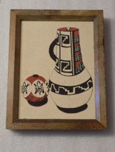 Native American Navajo Sand Painting Pueblo Pottery Wood Framed Wall Picture - £23.25 GBP