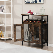 Industrial Wine Bar Cabinet Wine Rack Table w/Wine Rack&amp;Glass Holder Rustic - £133.14 GBP