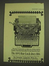 1893 Columbia Bar-Lock Typewriter Ad - Does This - $18.49