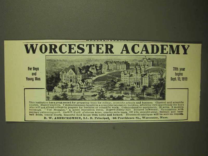 Primary image for 1911 Worcester Academy Ad - For Boys and Young Men