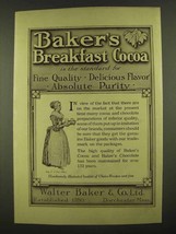 1912 Baker's Breakfast Cocoa Ad - Absolute Purity - $18.49