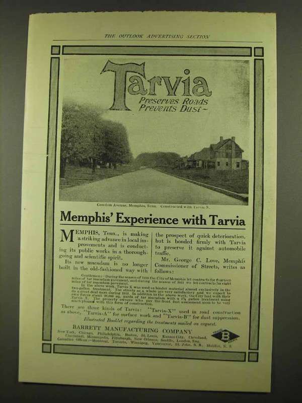 Primary image for 1912 Barrett Tarvia Ad - Memphis' Experience With