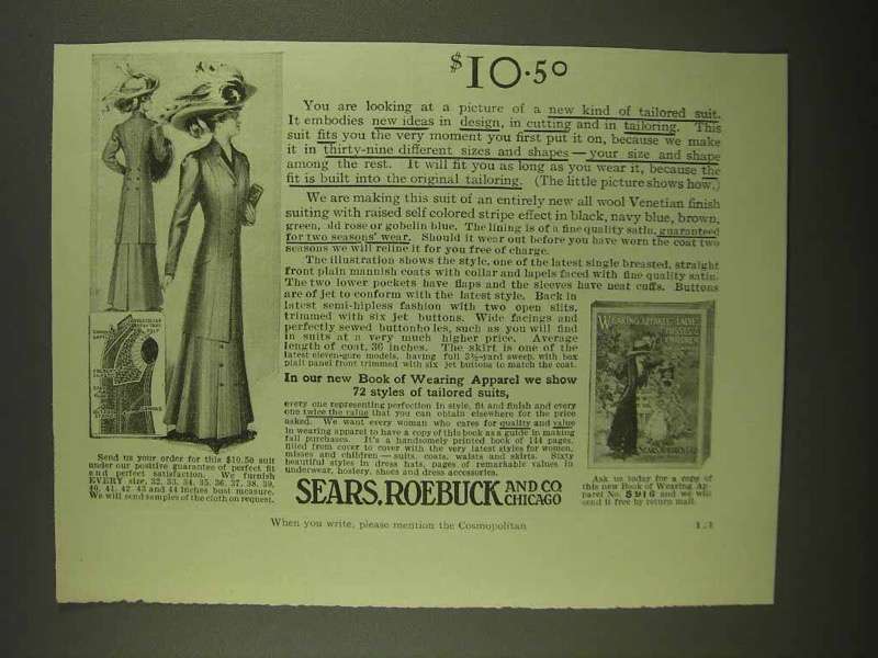 1909 Sears, Roebuck Ladies Tailored Suit Ad - £14.44 GBP