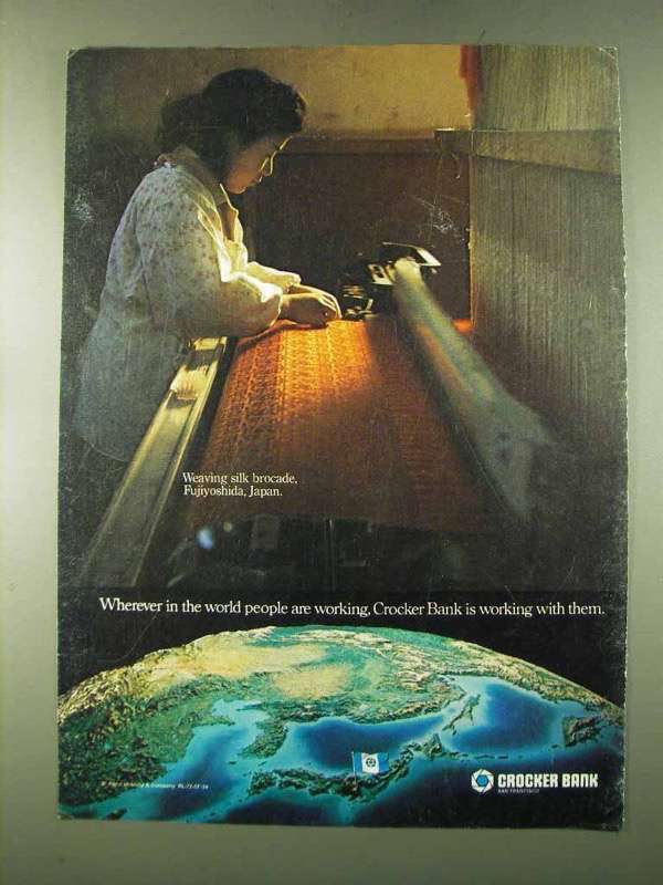 Primary image for 1973 Crocker Bank Ad - Weaving Silk Brocade, Japan