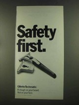 1972 Gillette Techmatic Razor Ad - Safety First - $18.49