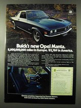 1973 Buick Opel Manta Ad - 2,000,000,000 Miles Europe - £14.73 GBP