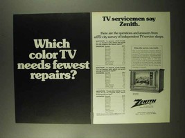 1973 Zenith Television Ad - Needs Fewest Repairs - $18.49