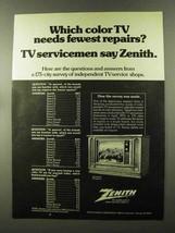 1973 Zenith TV Ad - Needs Fewest Repairs? - £14.74 GBP