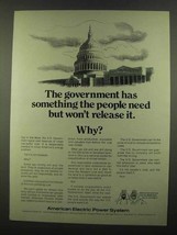 1974 American Electric Power Ad - The Government Has - £14.90 GBP