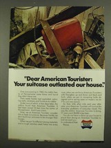 1974 American Tourister Luggage Ad - Outlasted House - $18.49