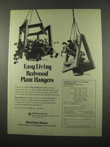 1975 Hamilton House AF &amp; RF Redwood Plant Hangers Ad - £14.46 GBP