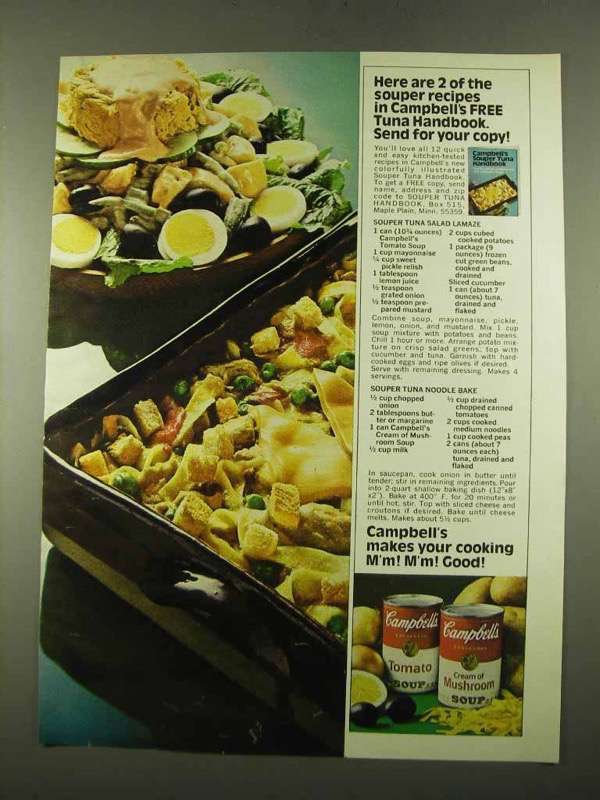 1975 Campbell's Tomato and Cream of Mushroom Soup Ad - $18.49