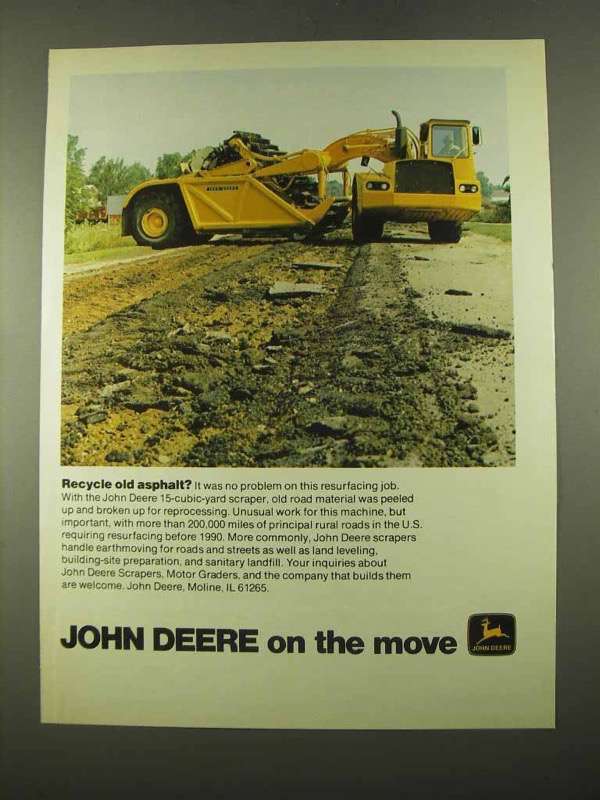 Primary image for 1975 John Deere Scraper Ad - Recycle Old Asphalt