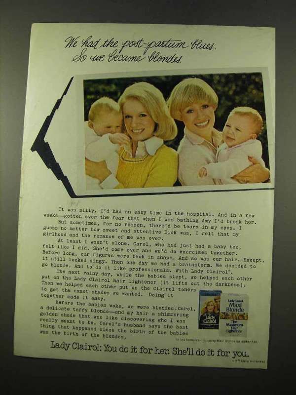 1975 Lady Clairol Hair Color Ad - Post-Partum Blues - $18.49