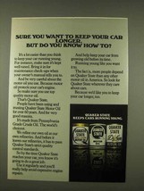 1976 Quaker State Motor Oil Ad - Keep Your Car Longer - £14.61 GBP