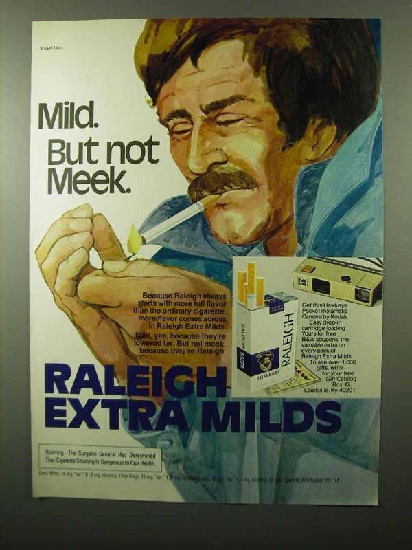 1975 Raleigh Cigarettes Ad - Mild. But Not Meek. - $18.49