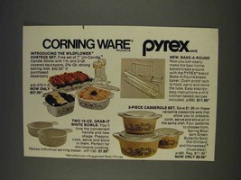 1977 Corning and Pyrex Ware Ad - Wildflower Hostess Set - £14.61 GBP