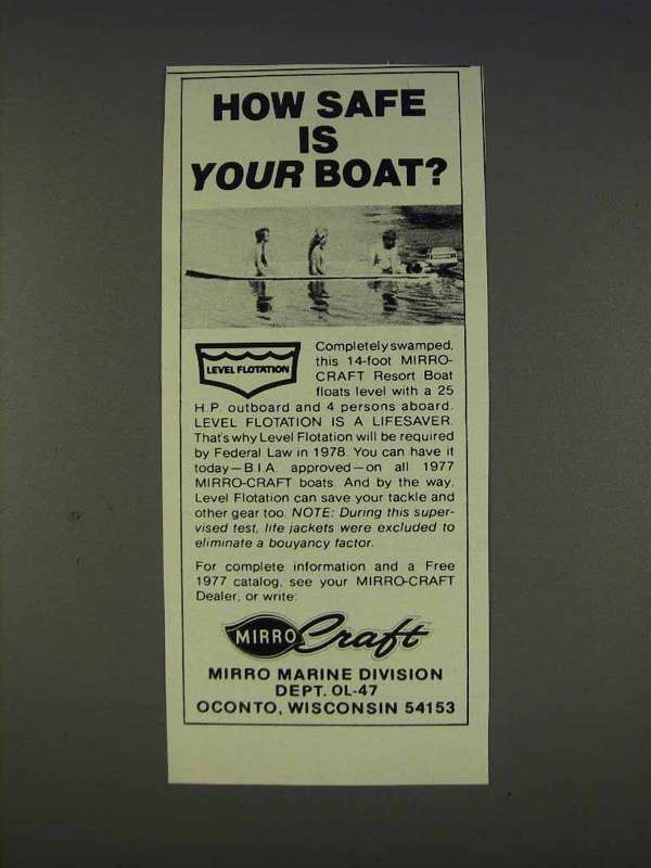 1977 Mirro-Craft 14-foot Resort Boat Ad - How Safe - £14.74 GBP
