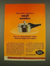 1976 Mirro-Matic 2 1/2 Quart Pressure Cooker Ad - $18.49