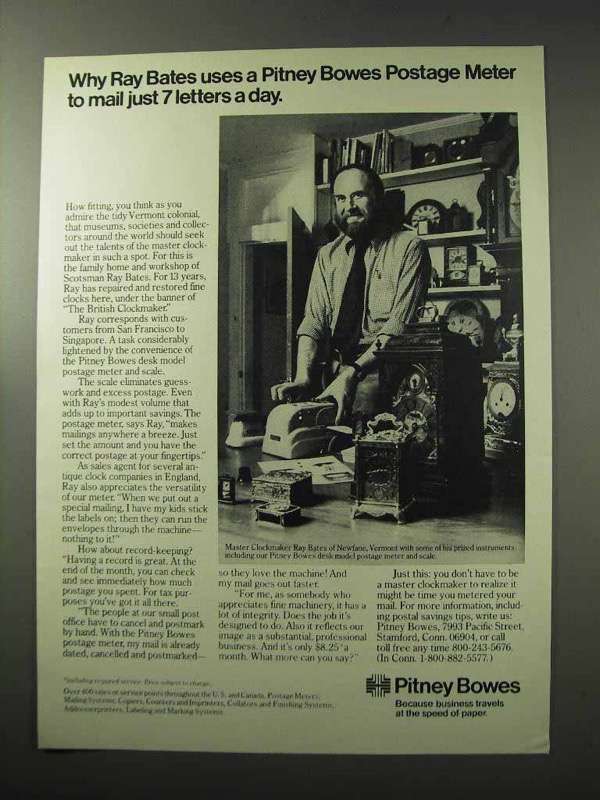 1977 Pitney Bowes Postage Meter Ad - Ray Bates Uses - $18.49