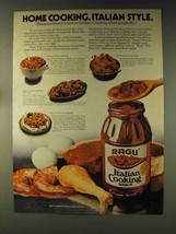 1976 Ragu Italian Cooking Sauce Ad - Home Cooking - £14.50 GBP