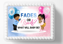 Fades Or Braid Gender Reveal Party Edible Image Cake Topper  Sticker Decal - £11.33 GBP+