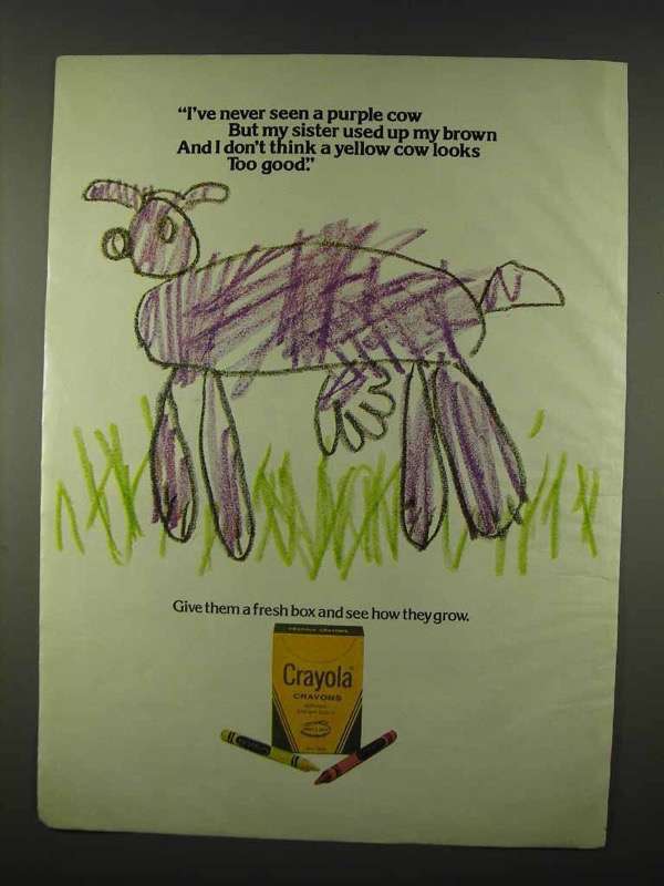 1978 Crayola Crayons Ad - Never Seen a Purple Cow - $18.49