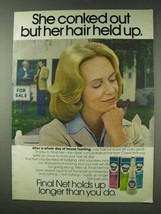 1978 Clairol Final Net Hairspray Ad - She Conked Out - £13.89 GBP