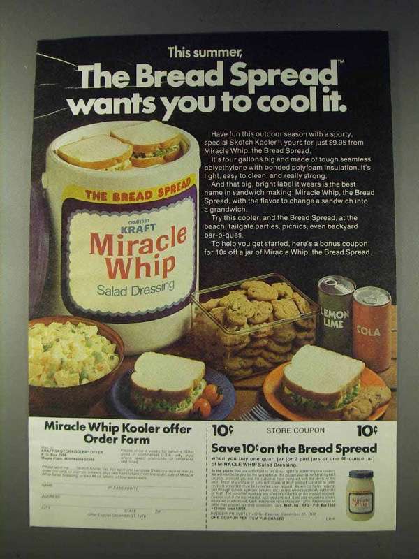 1978 Kraft Miracle Whip Ad - The Bread Spread - $18.49