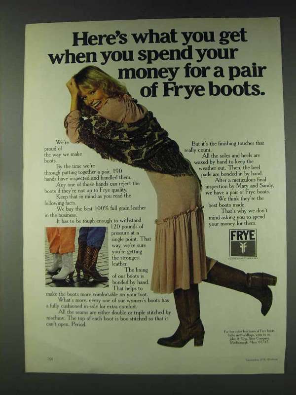 Primary image for 1978 Frye Boots Ad - Here's What You Get When You Spend