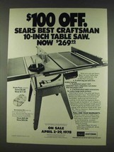 1978 Sears Craftsman 10-inch Table Saw Ad - $18.49