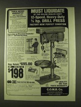 1979 C.O.M.B. Milwaukee Pneumatic Drill Press Ad - £13.82 GBP