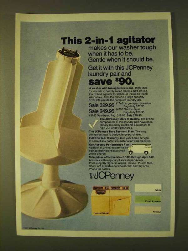 1979 JCPenney Washer & Dryer Ad - 2-in-1 Agitator - $18.49