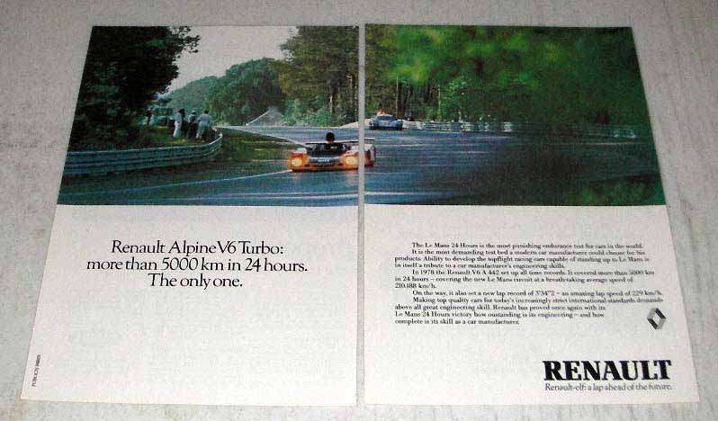 1979 Renault Alpine V6 Turbo Ad - 5000km in 24 Hours - $18.49