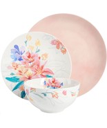 12 Piece Dinnerware Set For 4 Porcelain Dishes Plates Bowls Pink White F... - £63.44 GBP