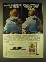 1980 20 Mule Team Borax Ad - No Diaper Leak Proof - £14.87 GBP