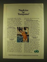 1980 Johnson &amp; Johnson O.B. Tampons Ad - Napkins? - $18.49