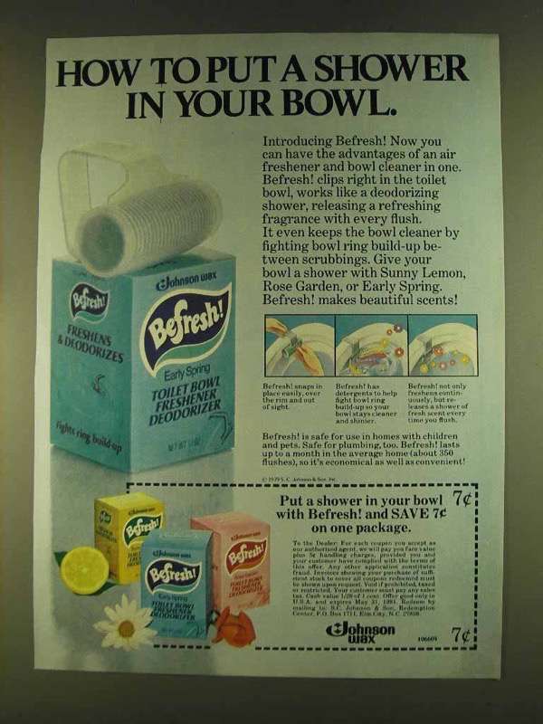 1980 Johnson Wax Befresh! Toilet Bowl Deodorizer Ad - £14.78 GBP
