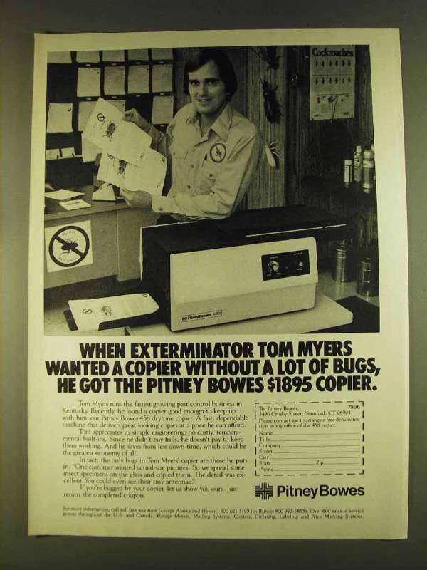 Primary image for 1980 Pitney Bowes 458 Drytone Copier Ad - Exterminator