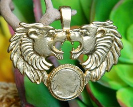 Vintage Roaring Pair Lions Leo Miniature Buffalo Nickel Coin Pendant - $34.95