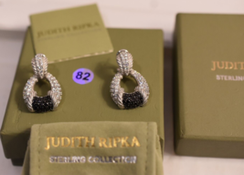 NEW&quot;&quot;Judith Ripka 925 Sterling Black and Clear Diamondique Door Knocker Earrings - £95.61 GBP
