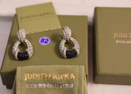 NEW&quot;&quot;Judith Ripka 925 Sterling Black and Clear Diamondique Door Knocker Earrings - £97.47 GBP