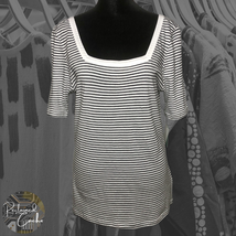 Susina Womens White Striped Print Square Neck Short Sleeve T Shirt Tee T... - £11.81 GBP