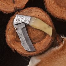 Damascus Folding Tanto Blade Pocket Knife Skinning Tactical Camel Bone H... - $31.67
