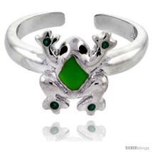 Sterling Silver Child Size Frog Ring, w/ Green Enamel Design, 3/8in  (10 mm)  - $25.81