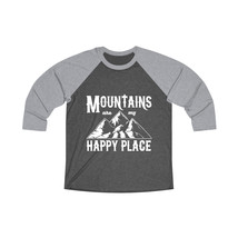 Unisex Tri-Blend 3\/4 Raglan Tee Mountains Are My Happy Place Text Print - £27.13 GBP+