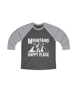 Unisex Tri-Blend 3\/4 Raglan Tee Mountains Are My Happy Place Text Print - £26.72 GBP+